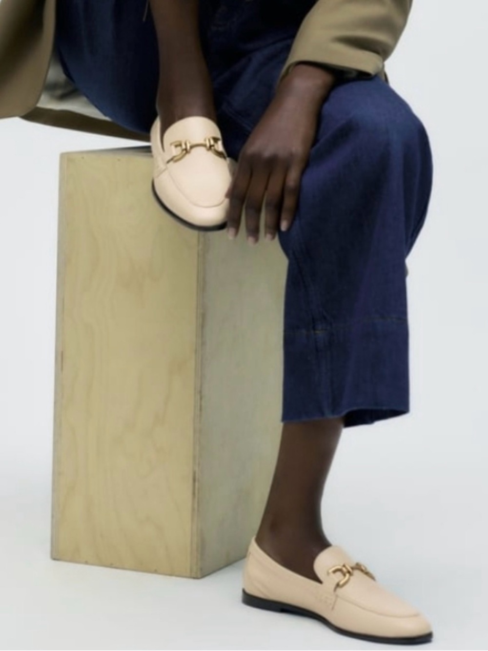 Zara Cream Leather Horsebit Loafers